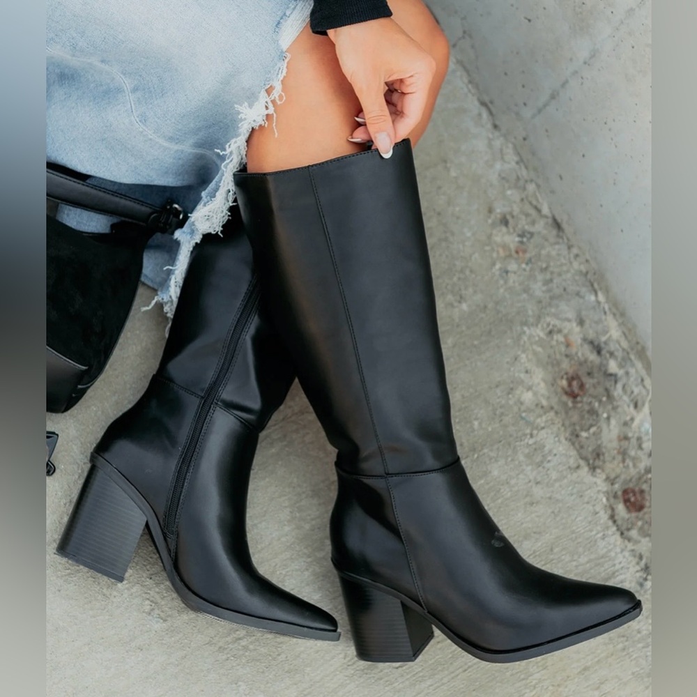 NWT Black Leather Knee High Boots